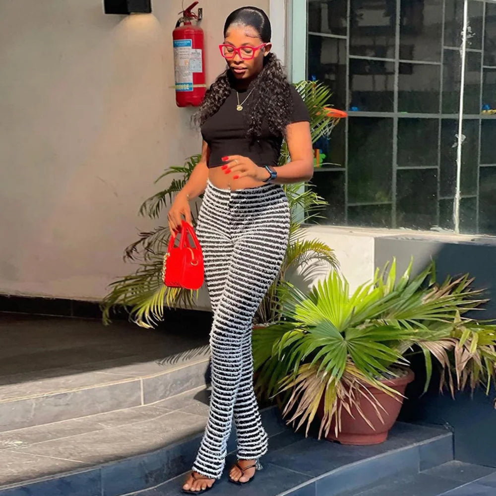 Color Block Stripes Pants Women High Waist Loose Sweatpants Women's Bodycon All-match Summer Trouseres