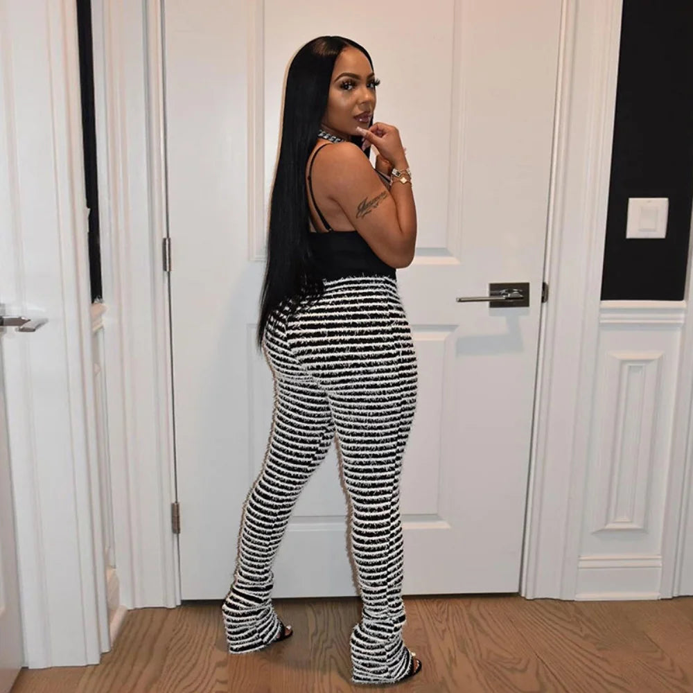 Color Block Stripes Pants Women High Waist Loose Sweatpants Women's Bodycon All-match Summer Trouseres