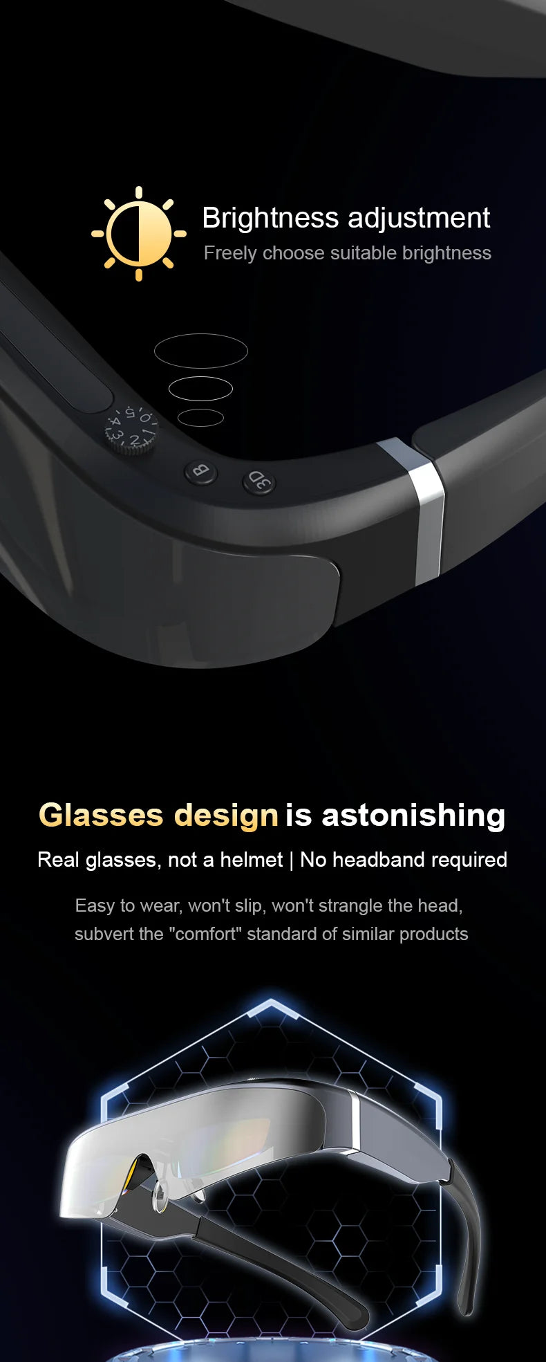 ENMESI V20 3D AR Smart Glasses 4K 200 Inch Max Screen VR All-in-One With Dual FHD Micro-OLED&0-500 Myopic Ddjustment for Phones