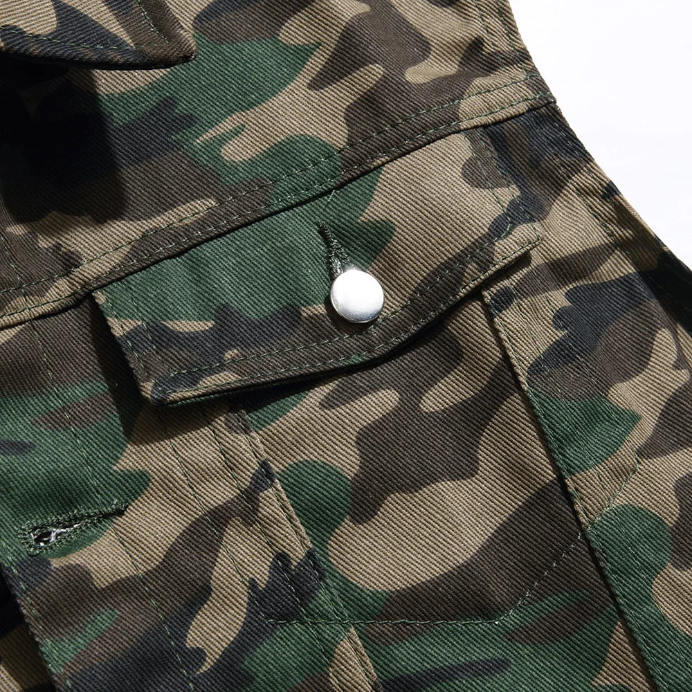 Men Camouflage Vest Sleeveless Cotton Denim Waistcoat Tank Top