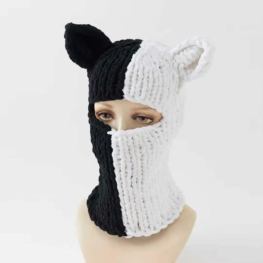 Little Devil Handmade Knitted Hat Thickened Warm Velvet Hat Face Mask Funny Ear Sweet Winter Trendy Hat