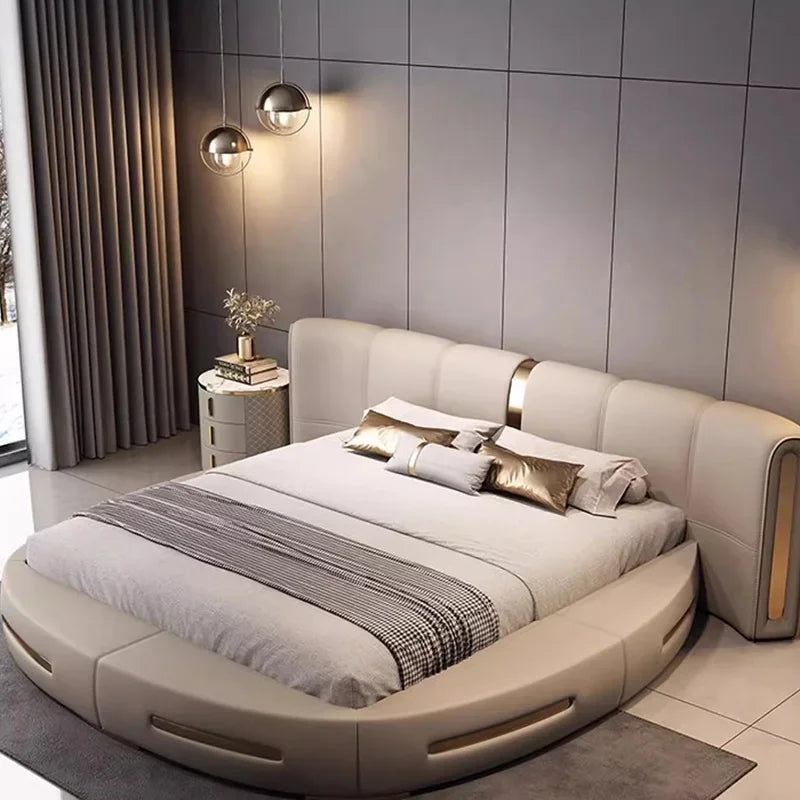 Round Full Bed Bedroom Frame, Queen Double Massage Bed, Luxury Sleeping Platform Beliche Home Furniture