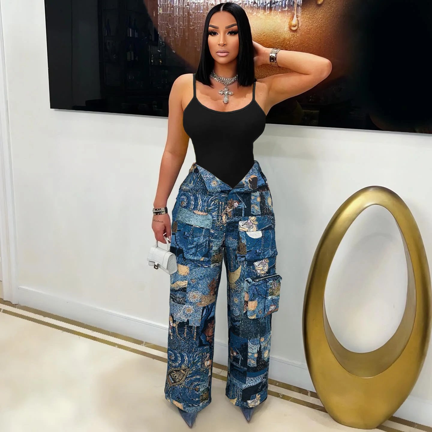 YAYA Vintage Wide Leg Jogger Pants Streetwear Cargo Active HipHop Sweatpants