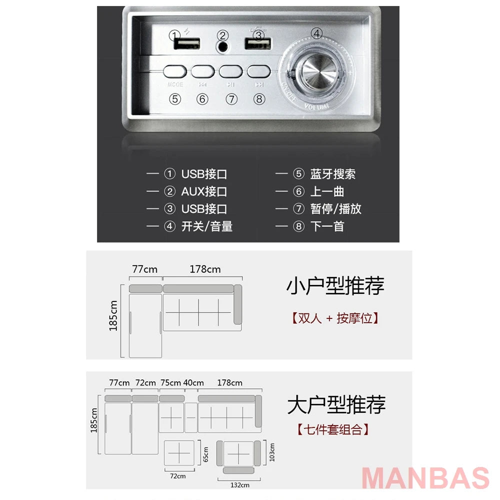 Italian Genuine Leather Sectional Sofa with Bluetooth, Speaker, Functional Headrest, Massage Chaise L Shape Corner