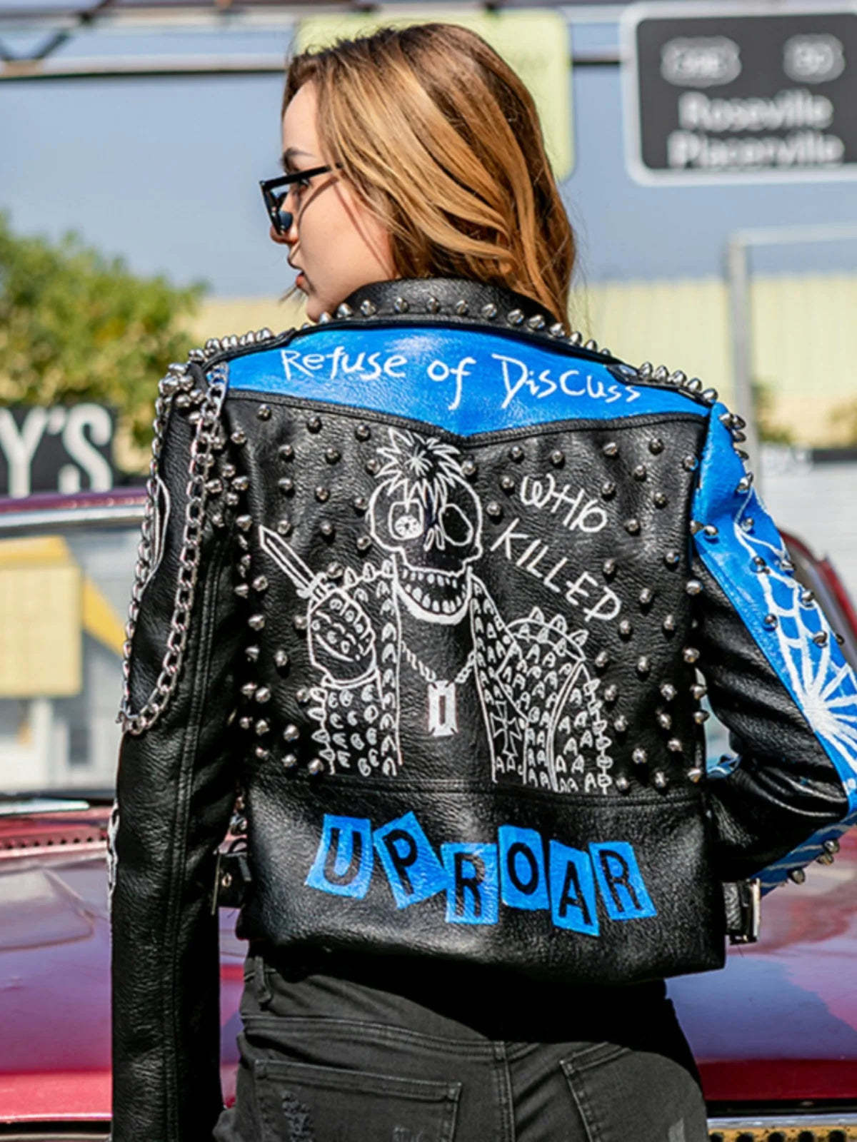 Motorcycle Leather Jacket For Women Letter Print Rivet Cool Fashion Graffiti Street Mbiker Bomber Jacket Zipper