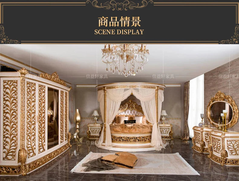 European Luxury Round Bed Design Aesthetics Romantic Comfortable Bed Castle King Size Muebles elegant
