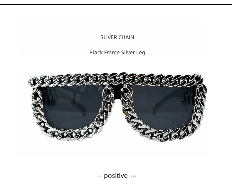 Gold Chain Sunglasses for Men Retro Exaggerated Fashion Designer