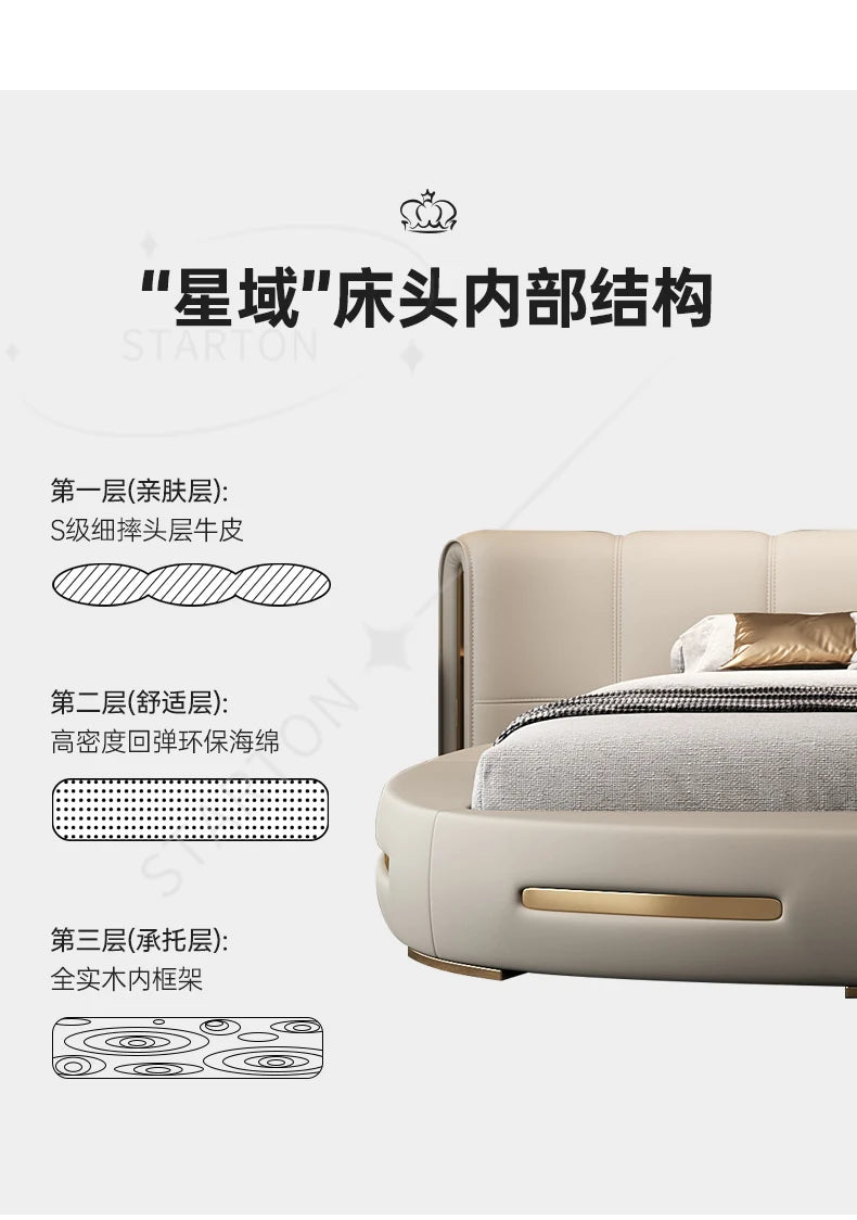 Round Full Bed Bedroom Frame, Queen Double Massage Bed, Luxury Sleeping Platform Beliche Home Furniture