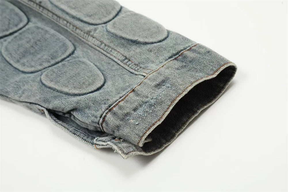 Kanye Co Branded Armor Hole Denim Jeans Jacket Men Women Nice Washed Heavy Fabric Unisex Jackets Coat