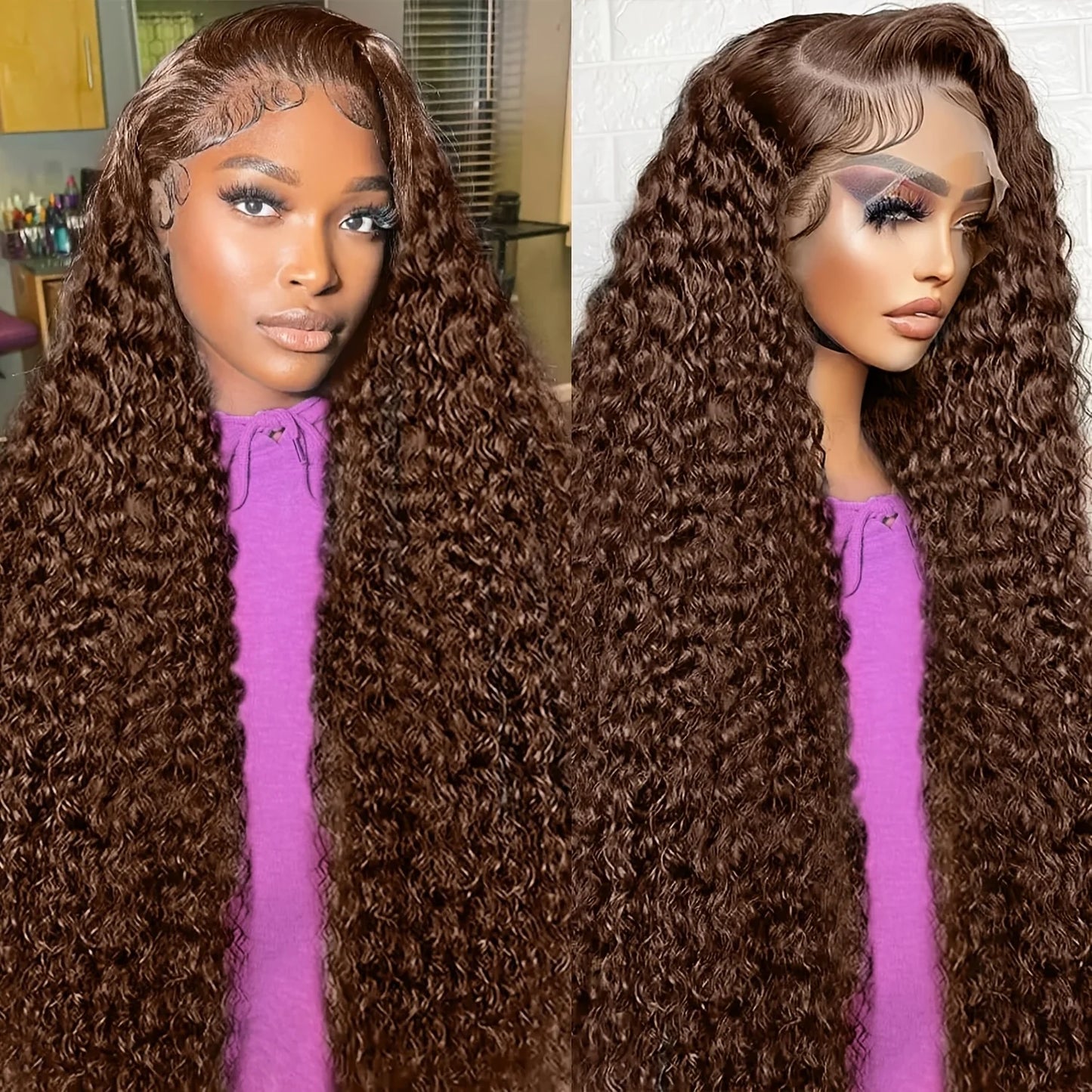 Heyju 250% Chocolate Brown Deep Wave Human Hair Wig Transparent Lace Frontal Wigs For Women 13x6 Lace Front Water Curly Wigs
