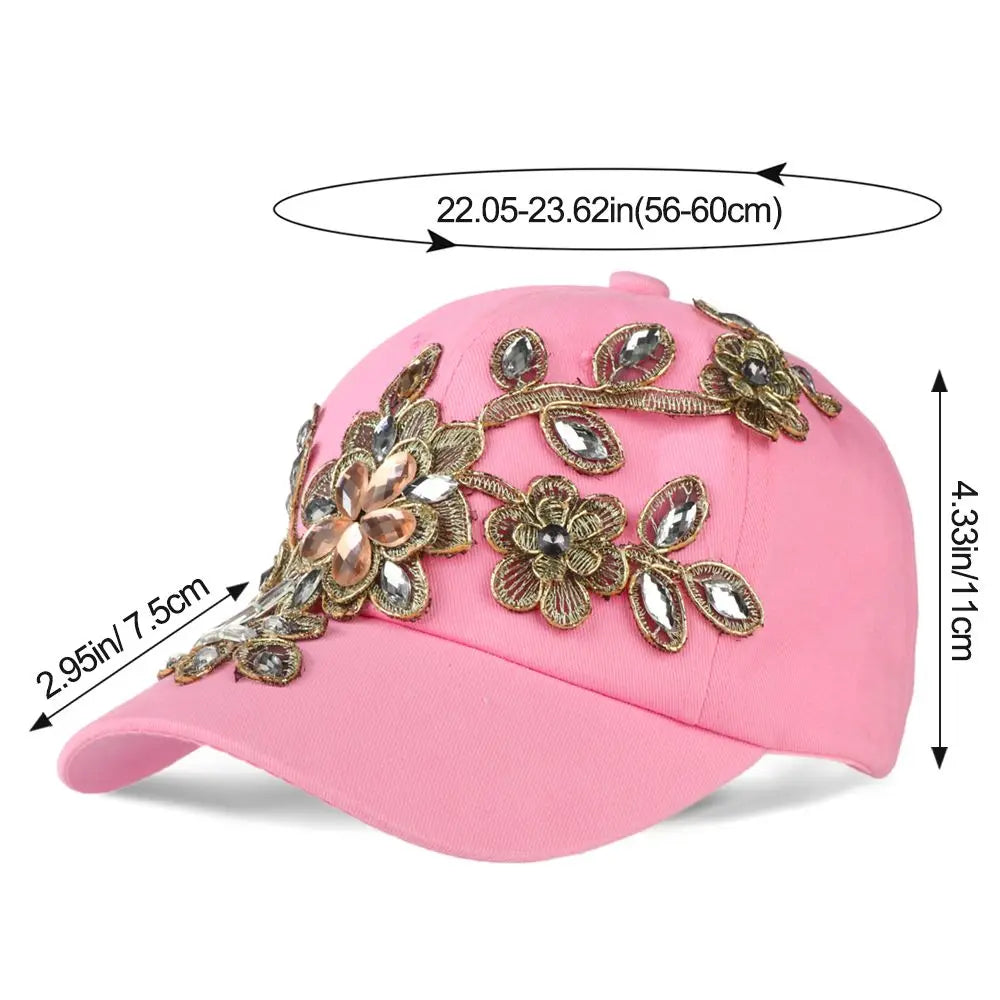 Diamond-studded Baseball Caps Cowboy Hat Cap Golden Flowers