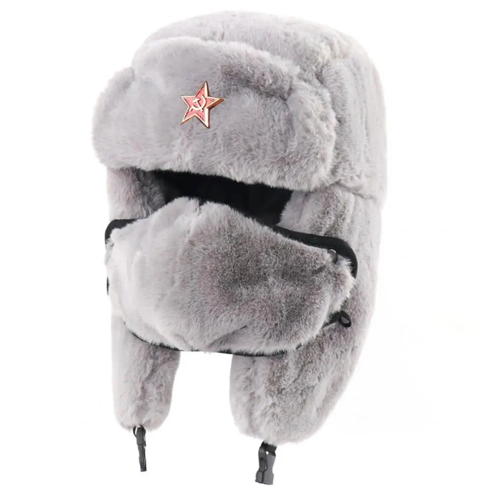 Plush Russian Imitation Rabbit Fur Outdoor Hat Ear Protection Anti Cold Windproof BomberHats
