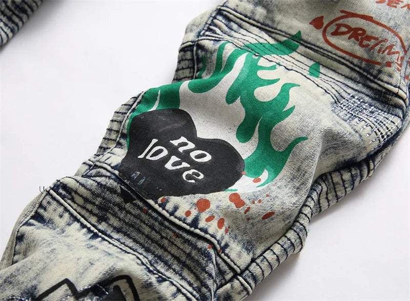Stretch Denim Jeans Streetwear Patchwork Holes Ripped Distressed