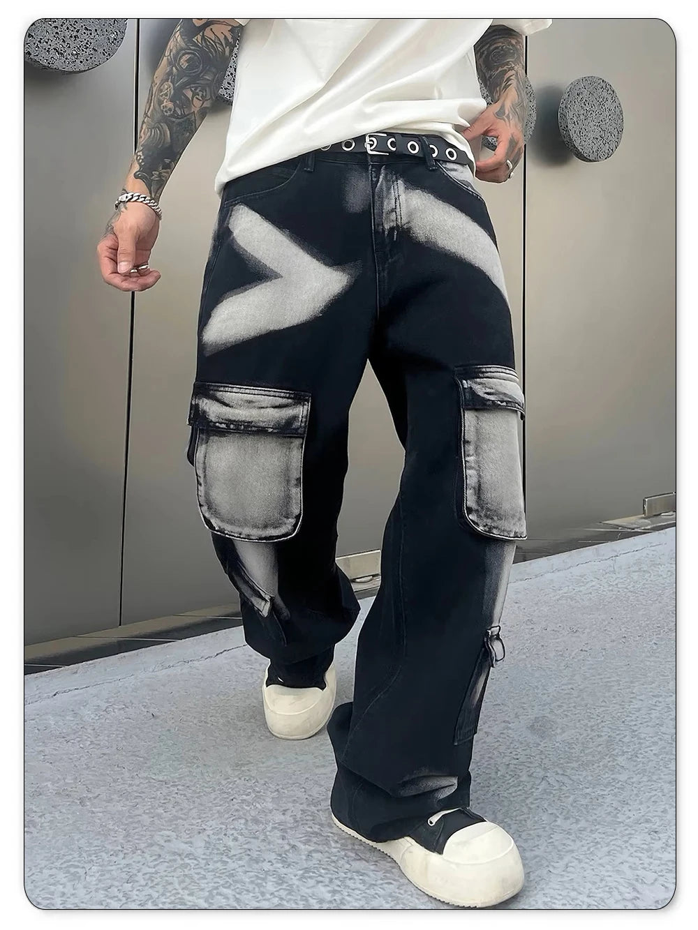Streetwear Men's Jeans Tie Dye Cowboy Pants Wide Leg Hip Hop Goth Soft Cotton Jeans