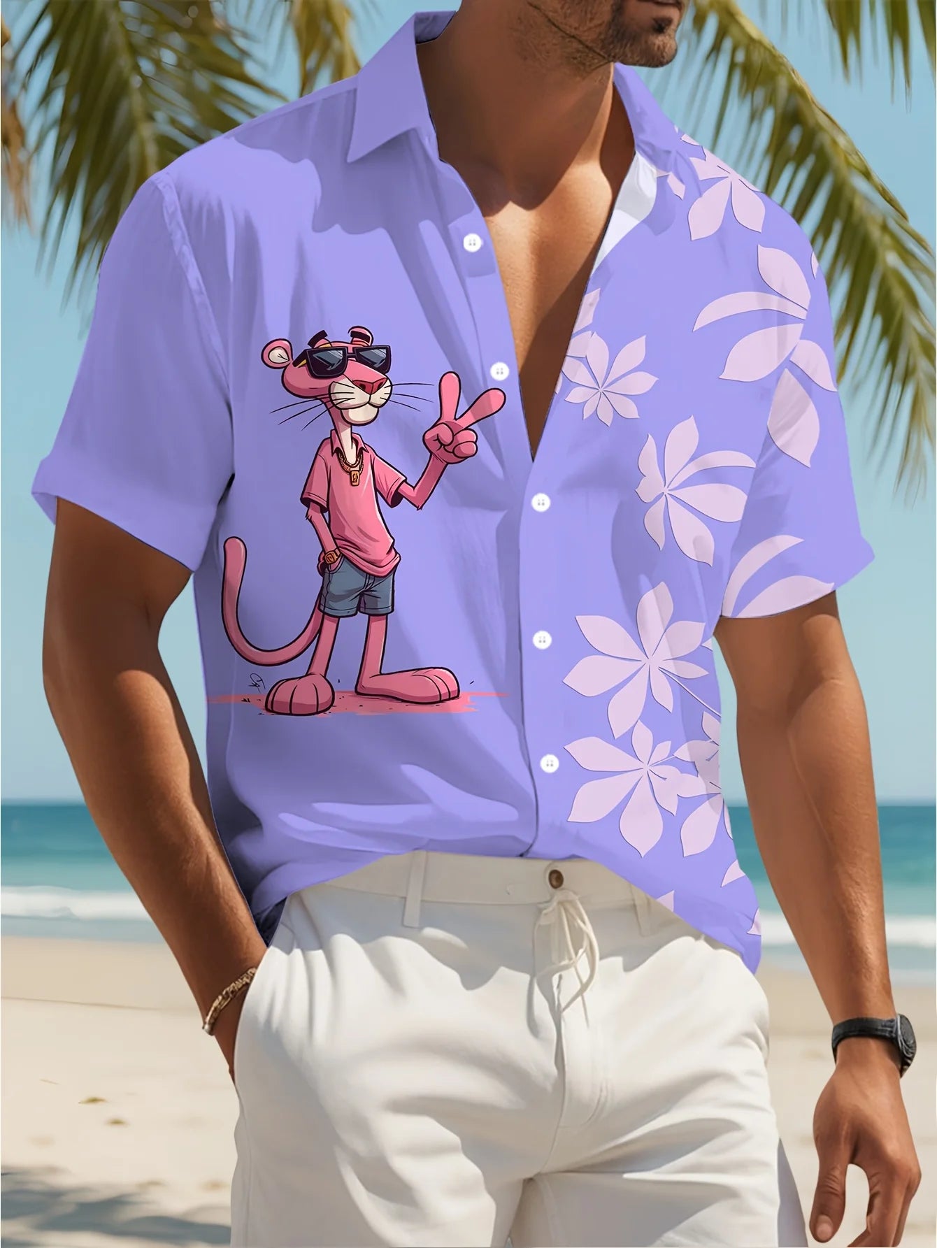 Men's  Cartoon leopard Graphic Print Short Sleeve Lapel Shirt Tops Men's Casual Button-Down Shirts For Summer Daily Wear Resort