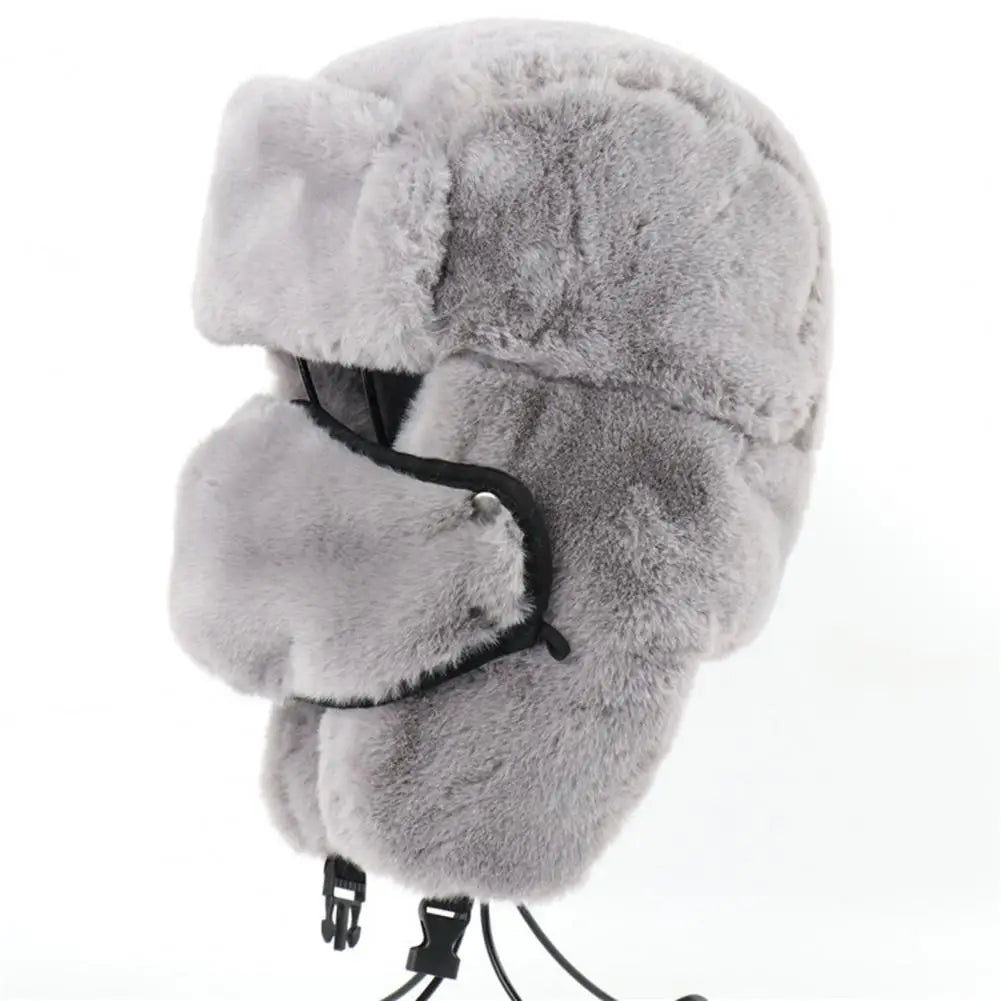 Plush Russian Imitation Rabbit Fur Outdoor Hat Ear Protection Anti Cold Windproof BomberHats