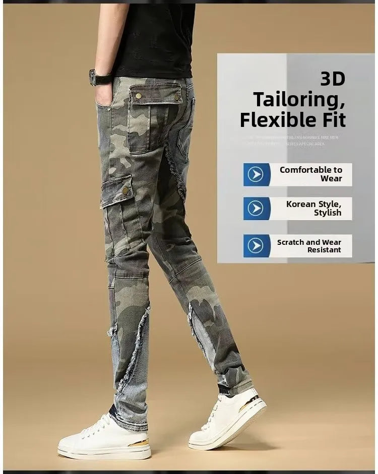 Men's Slim Fit Camouflage Jeans Casual High Stretch Denim