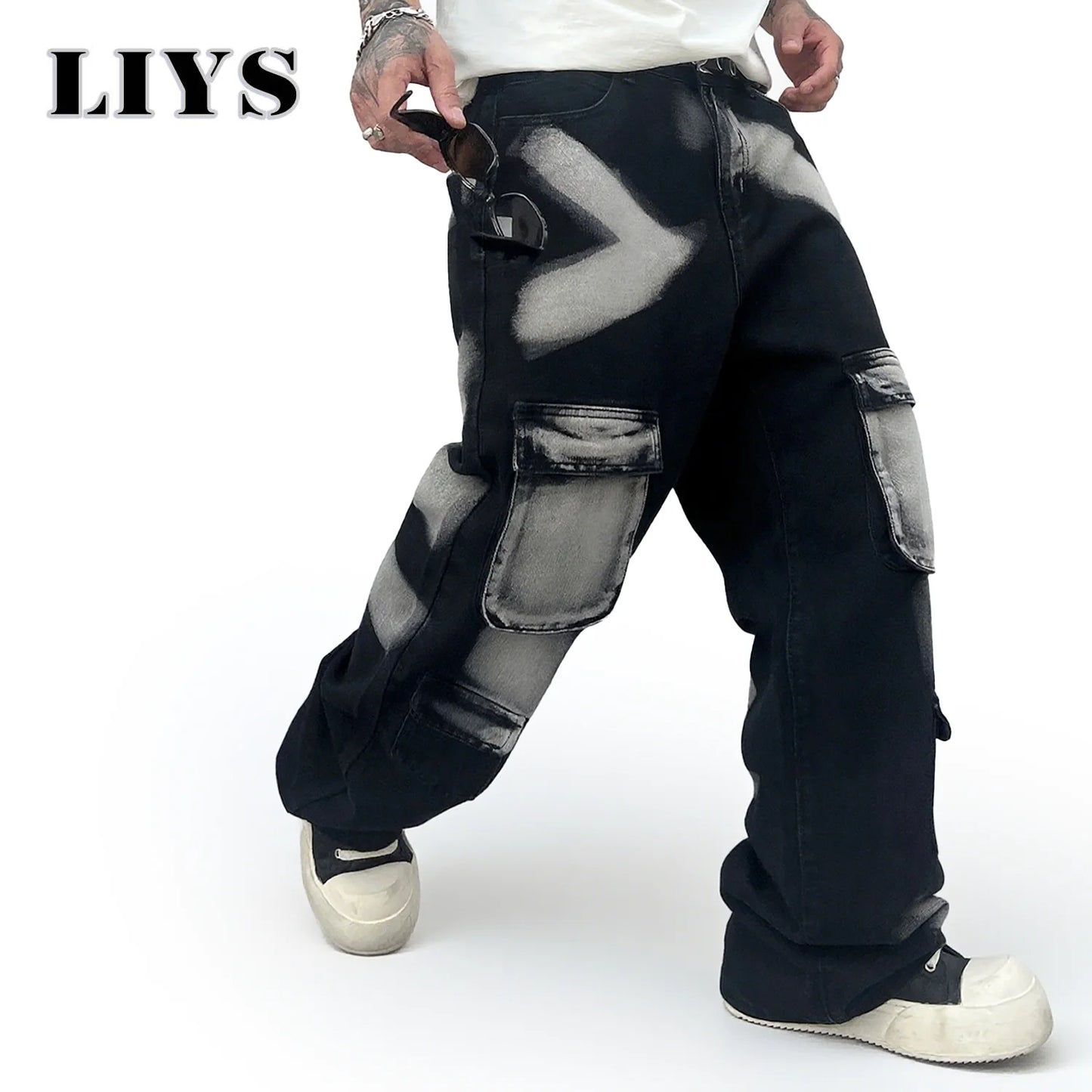 Streetwear Men's Jeans Tie Dye Cowboy Pants Wide Leg Hip Hop Goth Soft Cotton Jeans