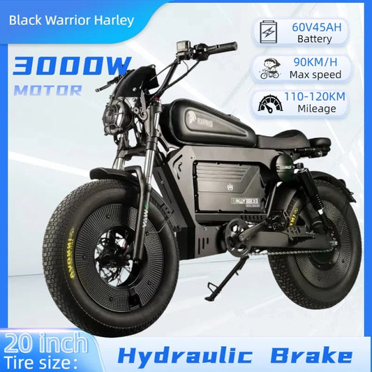 ZPW Black Warrior 1500W Motorbikes 48V 60AH Ebike Adult 20 inch Off-road Fat Tyre Electric Bike 3000w