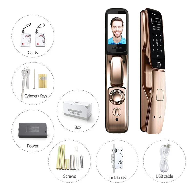 Wifi Fingerprint Smart Door Lock 3D Face Recognition Electronic Password Home Security Alarm Sensor Door Lock