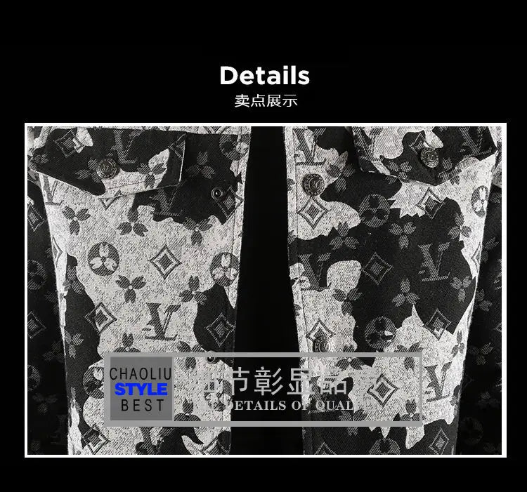 Men's spring and autumn denim jacket ins middle-aged and young casual jacquard jacket European station men's trendy top