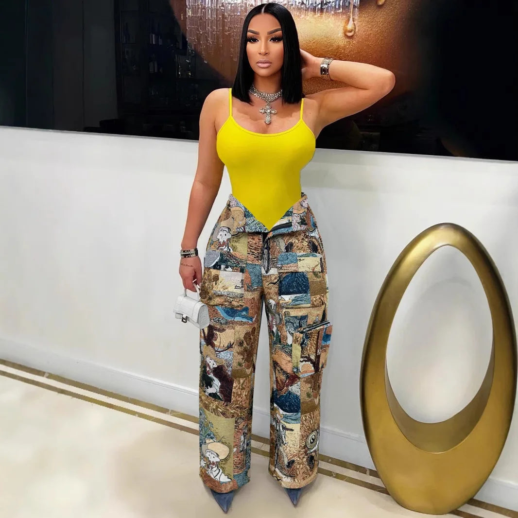 YAYA Vintage Wide Leg Jogger Pants Streetwear Cargo Active HipHop Sweatpants