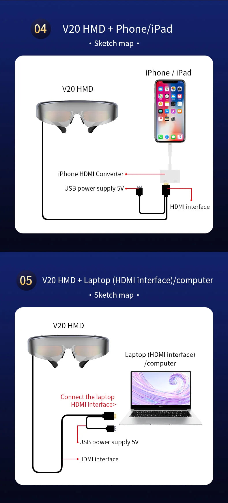 ENMESI V20 3D AR Smart Glasses 4K 200 Inch Max Screen VR All-in-One With Dual FHD Micro-OLED&0-500 Myopic Ddjustment for Phones