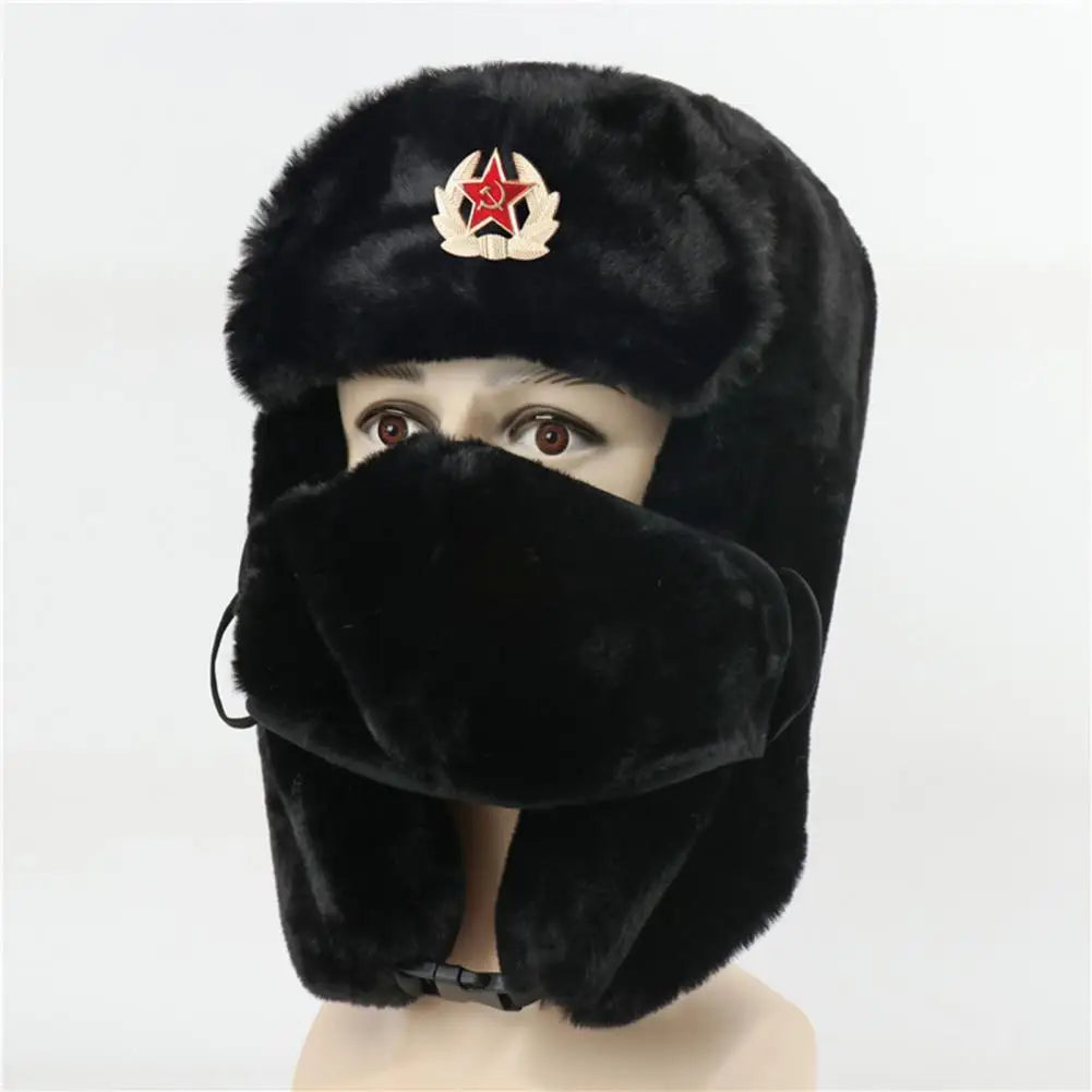 Plush Russian Imitation Rabbit Fur Outdoor Hat Ear Protection Anti Cold Windproof BomberHats