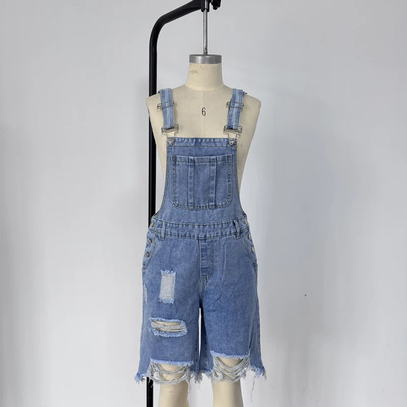 Men Jumpsuit Denim Shorts Summer Vintage Streetwear
