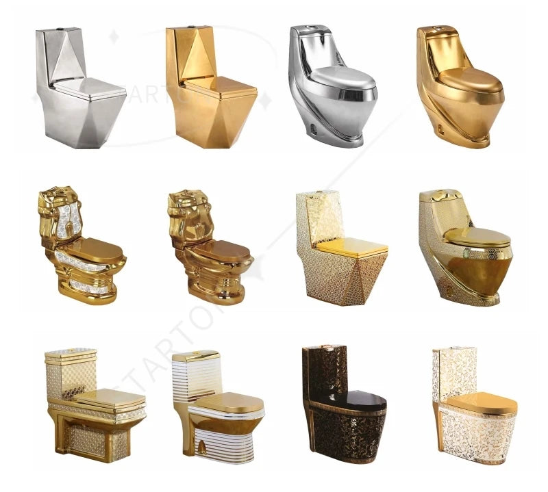 Royal Luxury Style Bathroom Ceramic Water Closet Floor Mounted Gold Color Wash Basin Pedestal Sink Two Piece Toilet Commode Set