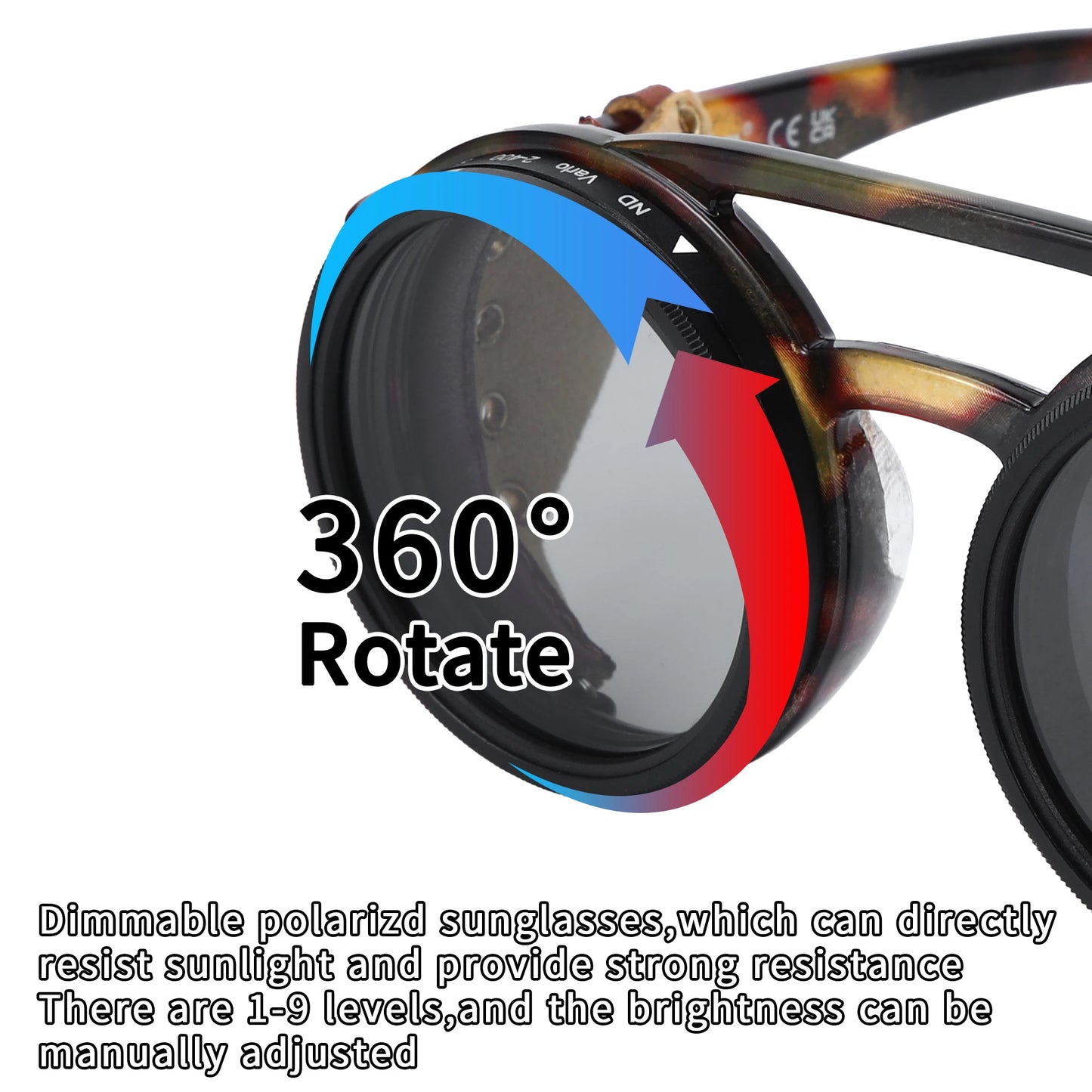 ND9 adjustable dimming sunglasses Retro Punk round men's outdoor fishing UV400 polarized driving sunglasses