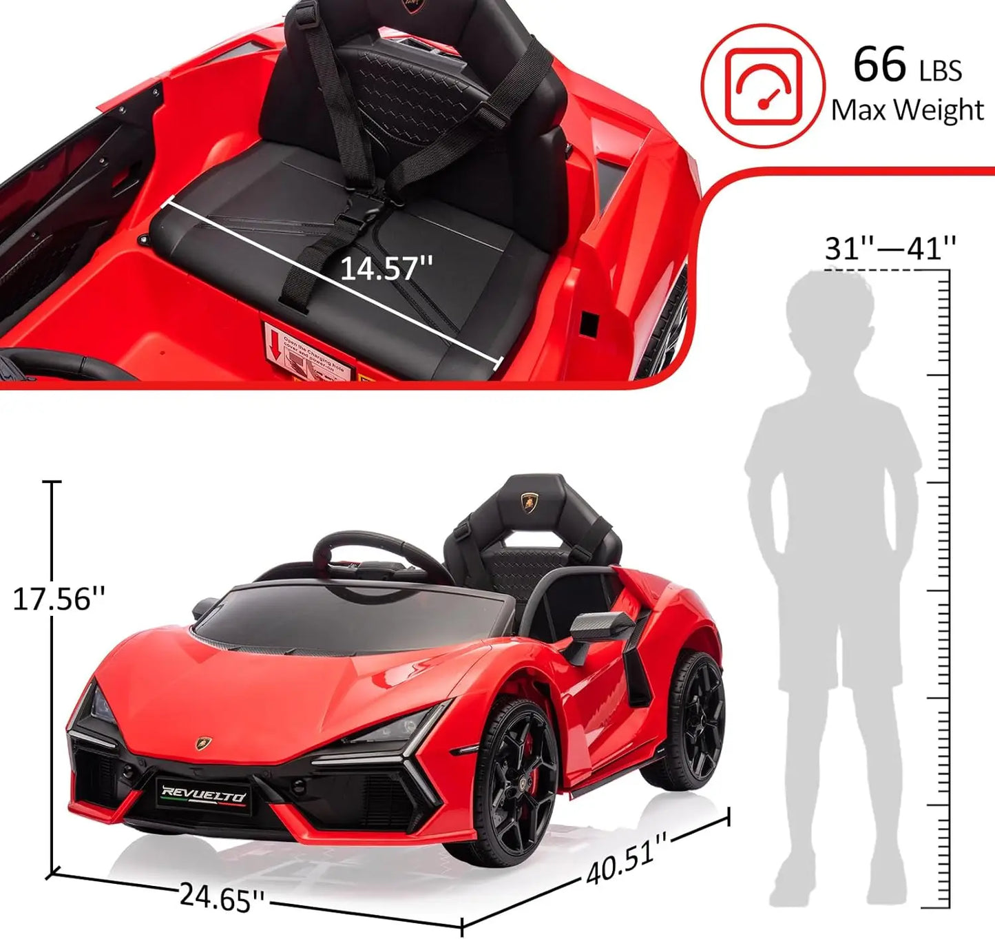 Ride On Car for Kids Licensed Lamborghini Revuelto Electric Vehicle 12V Battery Powered Sports Car Toy with Music/Remote Control