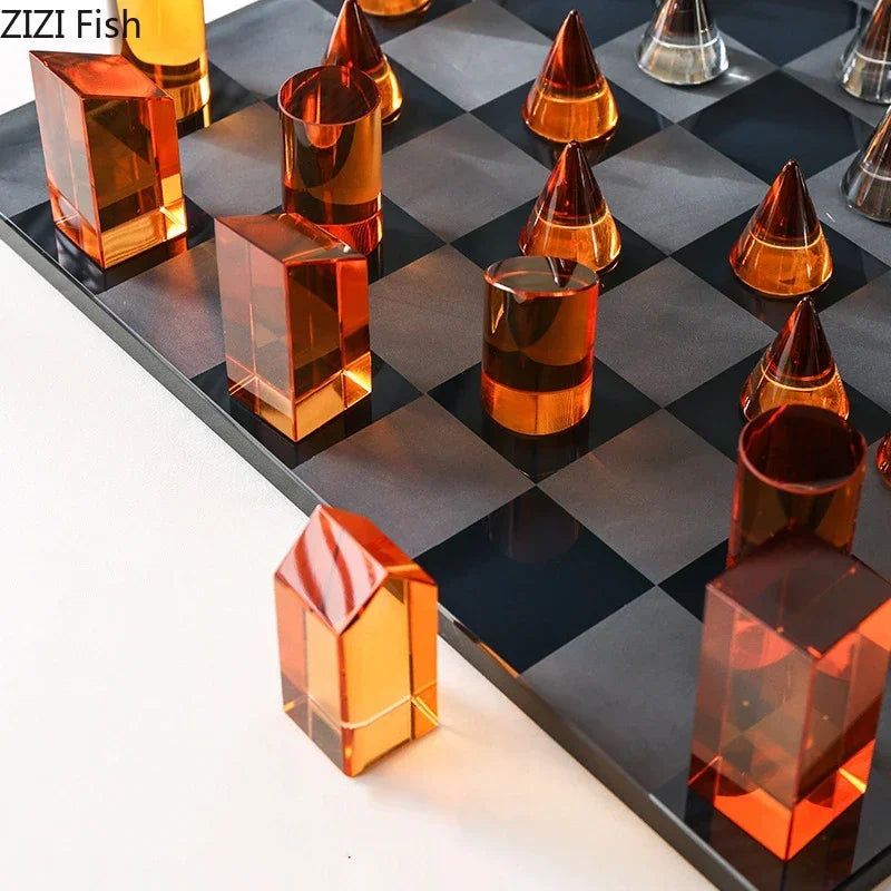 Minimalism Crystal Chess Ornaments Desk Decoration Modern Crafts Creative Geometric Artwork Chess Crafts Room Aesthetic Decor