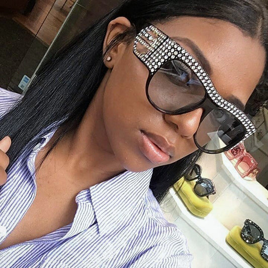 Luxury Square Sunglasses Women Oversized Rhinestone Frame Bling Diamond Glasses