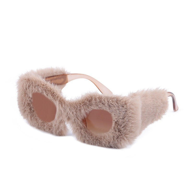 Plush Winter Sunglasses For Women Fashion Cat Eye Sunglasses Tiktok Sunglasses