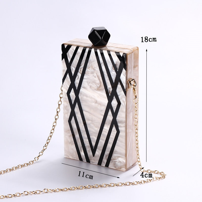 Fashion Designer Geometry Splice Print Acrylic Evening Clutch Bags Unique Personality Women Shoulder Bag Handbags Wallet