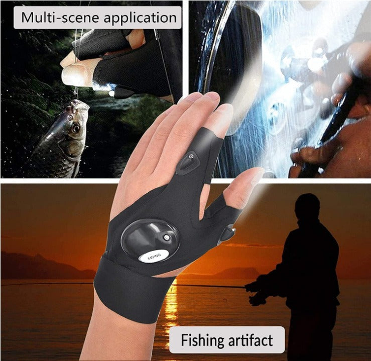 LED Flashlight gloves for Fishing, Maintenance Camping, Running, Riding. Night Fishing Gloves Night Running Gloves etc