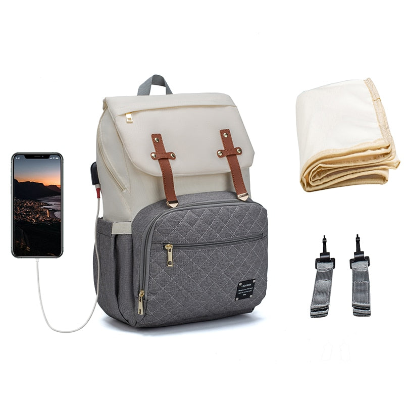 Lequeen Brand Diaper Bag Large Capacity USB Mummy & Dad Bag Travel Backpack Designer Nursing Bag for Baby Care