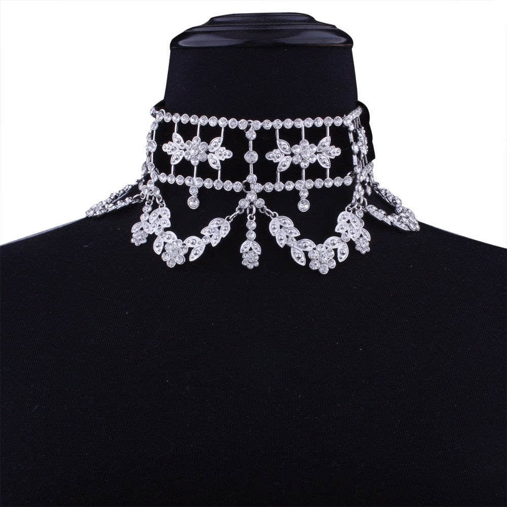 Crystal Rhinestone Choker Necklace Velvet Statement Necklace