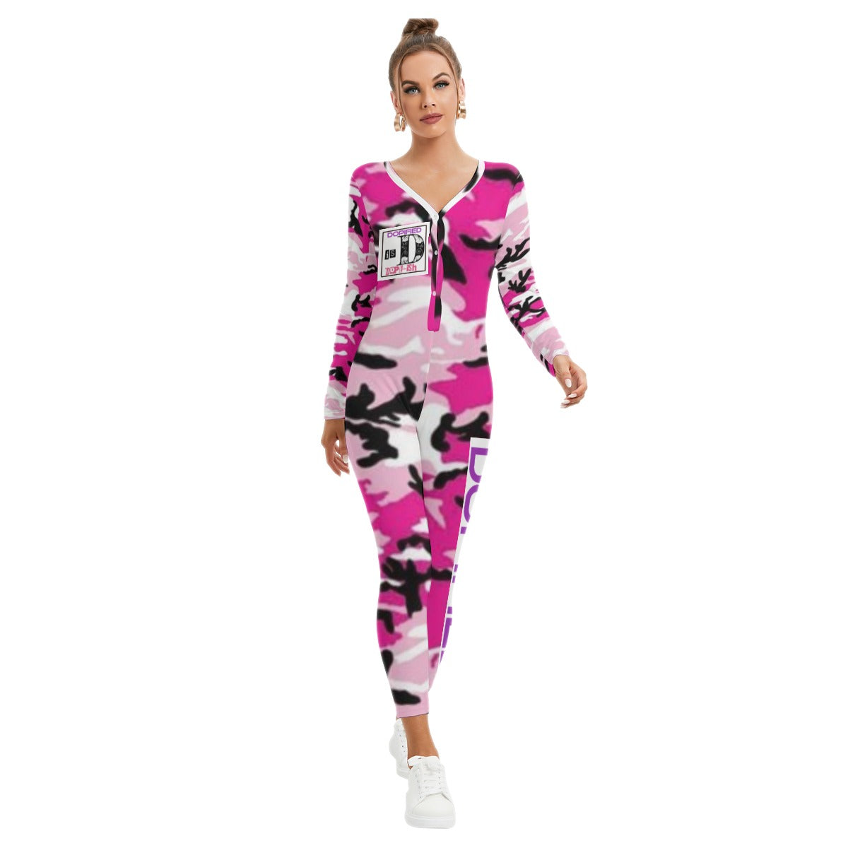 LADY DOPIFIED Women's Plunging Neck Pajama Jumpsuit