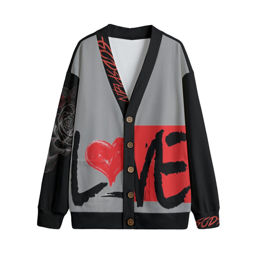 Sean Breed L❤️VE Unisex V-neck Knitted Fleece Cardigan With Button Closure