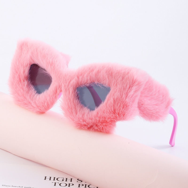 Plush Winter Sunglasses For Women Fashion Cat Eye Sunglasses Tiktok Sunglasses