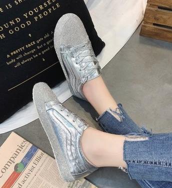 Sneakers Women Flats Golden Silver Shoes Rhinestone Bling Casual Shoes Korean Luxury Creepers Superstar Shoes Streetwear