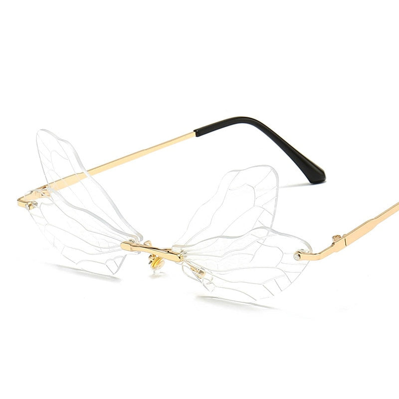 Fashion Rimless Sunglasses Women Vintage Dragonfly Steampunk Sunglasses Men Frameless Gradient Clear Lens Glasses