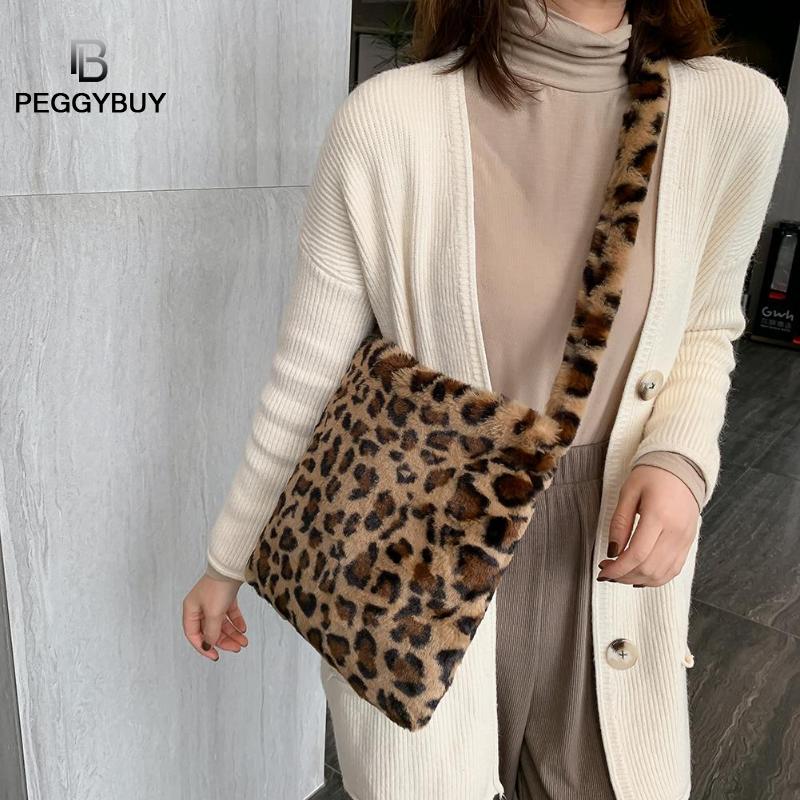 Leopard Plush Shoulder Bags for Women's Autumn And Winter Fashion ladies Vintage Handbags women Large Capacity Messenger Bag