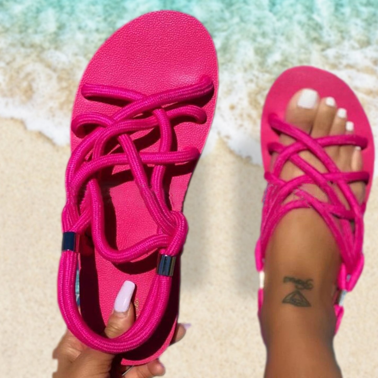 Women Sandals Platform Sandals Shoes Women Sandals Summer Flat Braided Rope Sandals Beach Shoes