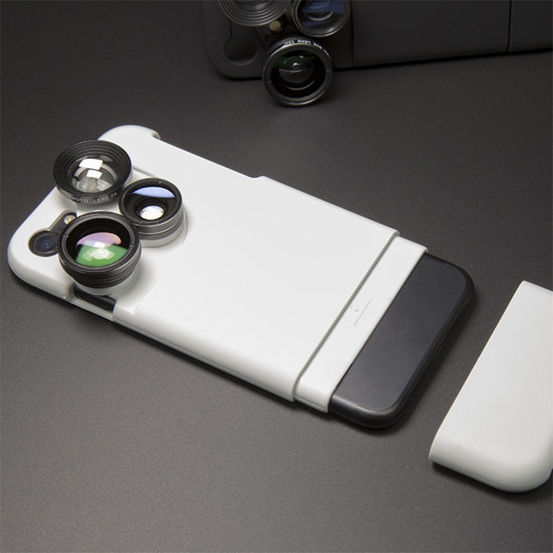 4 in 1 Mobile Phone Lensese Cases Full Coverage For iPhone X 8 7 6S 6 Plus Wide Angle Macro Fisheye Phone Lenses Black Case