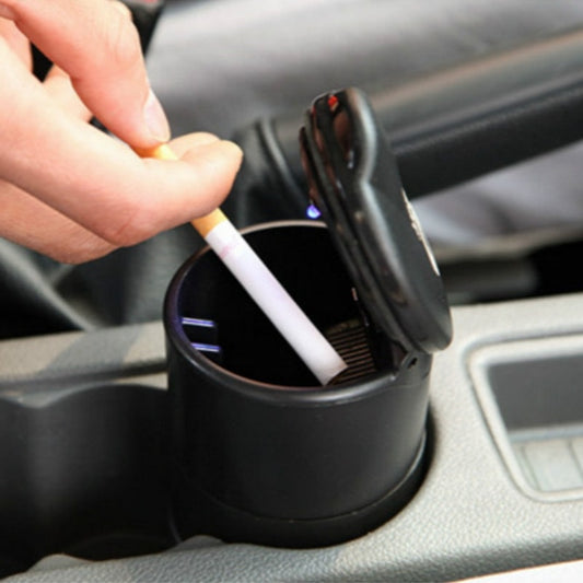 Portable Car Auto Ashtray Blue LED Light Smokeless Ashtray Cigarette Holder Anti-slip Rubber Botton