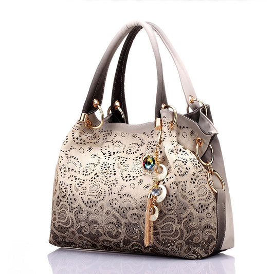 women bag hollow out ombre handbag floral print shoulder bags ladies pu leather tote bag red/gray/blue