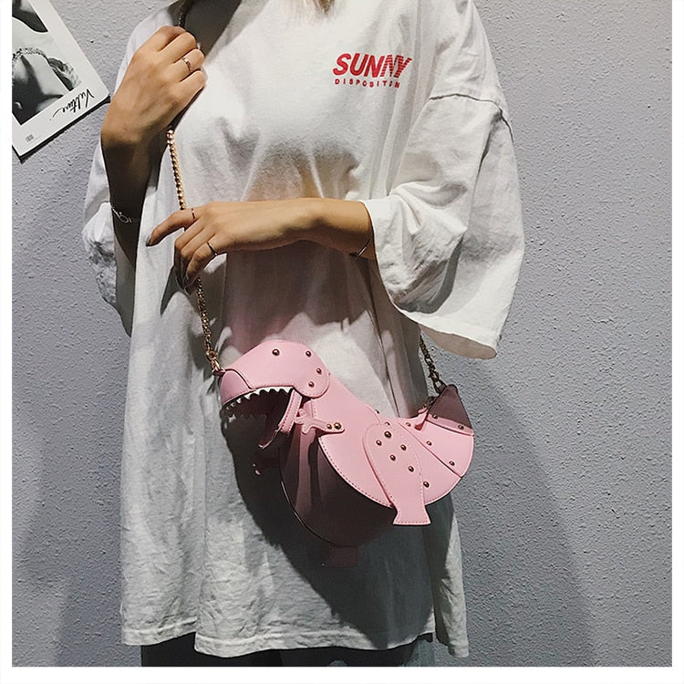 Dinosaur Design Rivets Women's Purses and Handbags Shoulder Chain Bag Designer Small  Crossbody Bag Female Clutch Bag Pu Leather